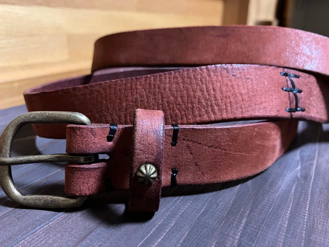 【リメイク】　ヴィンテージ　スタッズ　ナロー　ベルト　イタリアレザ　スウェード