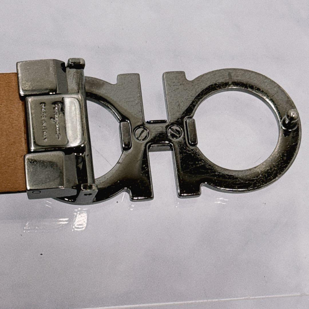 エイジング良好 Ferragamo ダブルガンチーニ ベルト シボ革ガンメタ