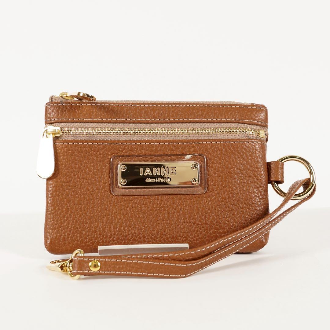 【極美品✨】イアンヌ　シャルル　ポーチ　ゴールドプレート　シボ　レザー　ブラウン