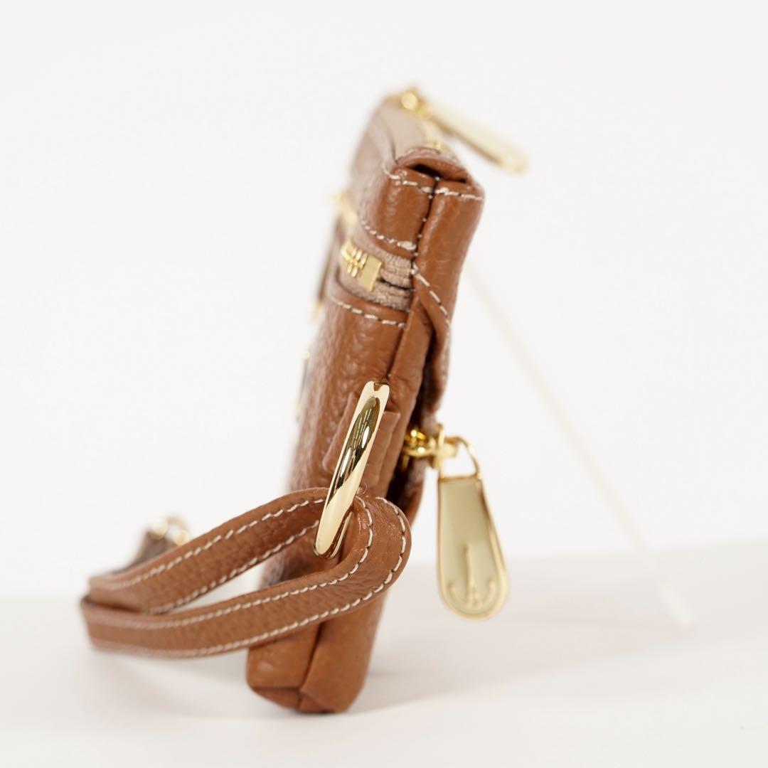 【極美品✨】イアンヌ　シャルル　ポーチ　ゴールドプレート　シボ　レザー　ブラウン