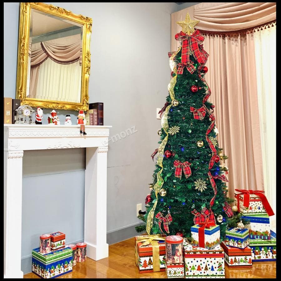 超速組立 クリスマスツリー 【 レッドリボンタイプ LED付 】 180cm