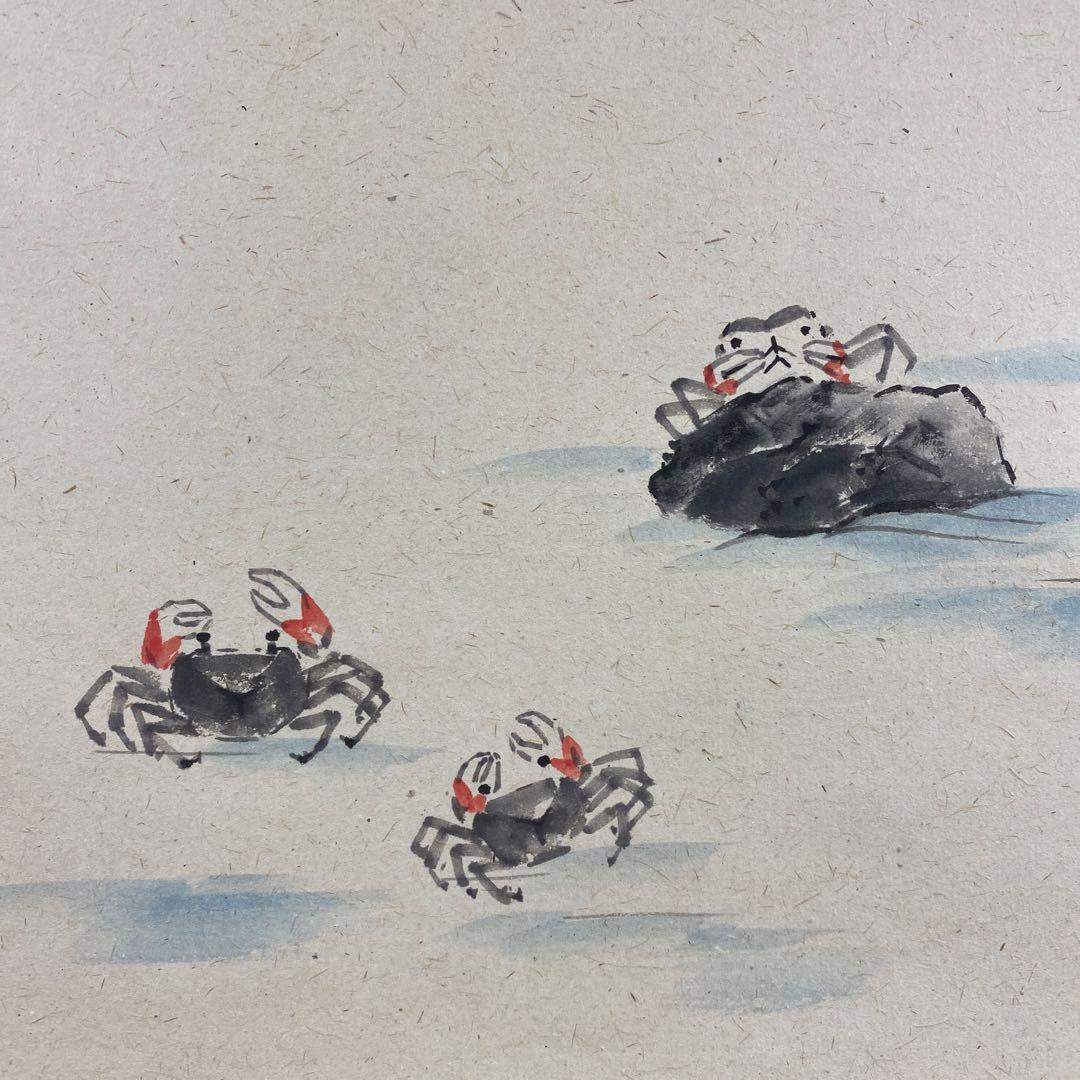 美品 掛け軸 玉瀧寺 戸上明道作 沢蟹画賛「清流」共箱 禅語 夏掛け