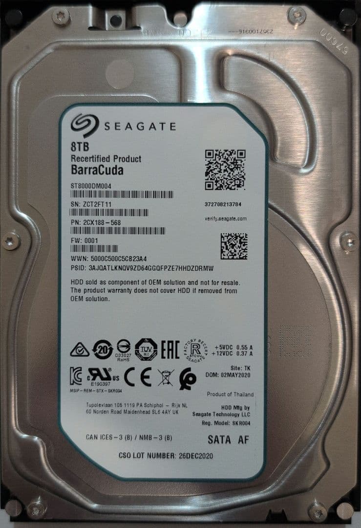 Seagate BarraCuda 8TB 内蔵型HDD