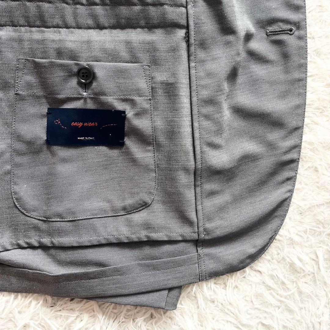<美品>LARDINI easy wear 新ロゴ グレー ウールジャケット52