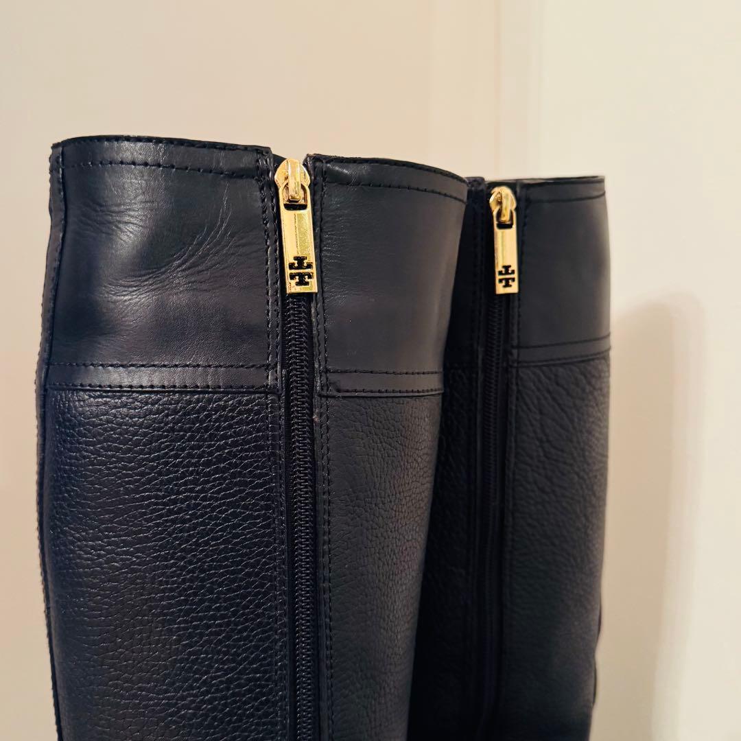【美品】TORY BURCH ロングブーツ シボ革 黒 23cm相当