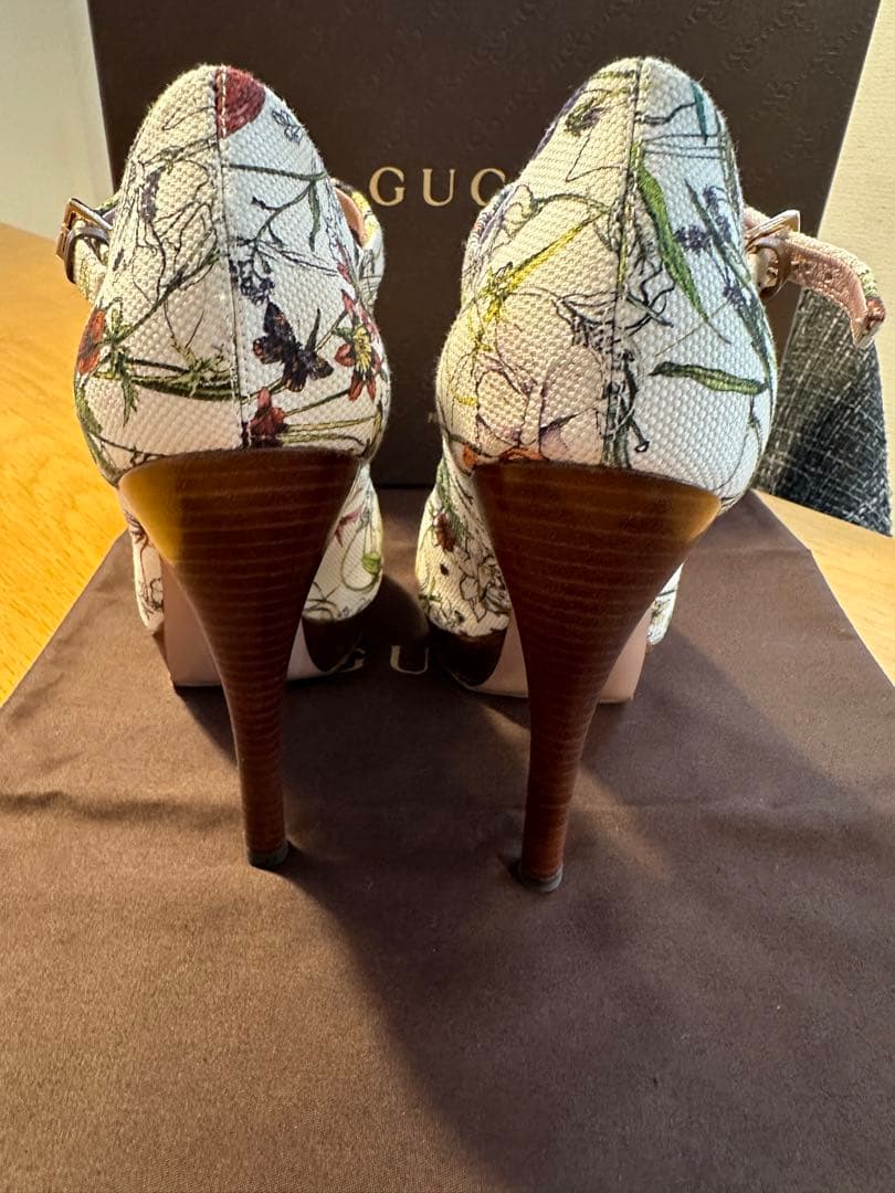 グッチ キャンバス×レザー オープントゥパンプス 36 1/2 レディース