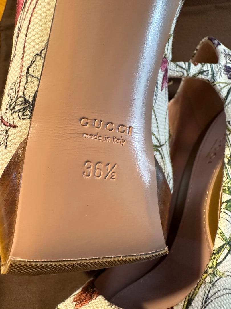 グッチ キャンバス×レザー オープントゥパンプス 36 1/2 レディース