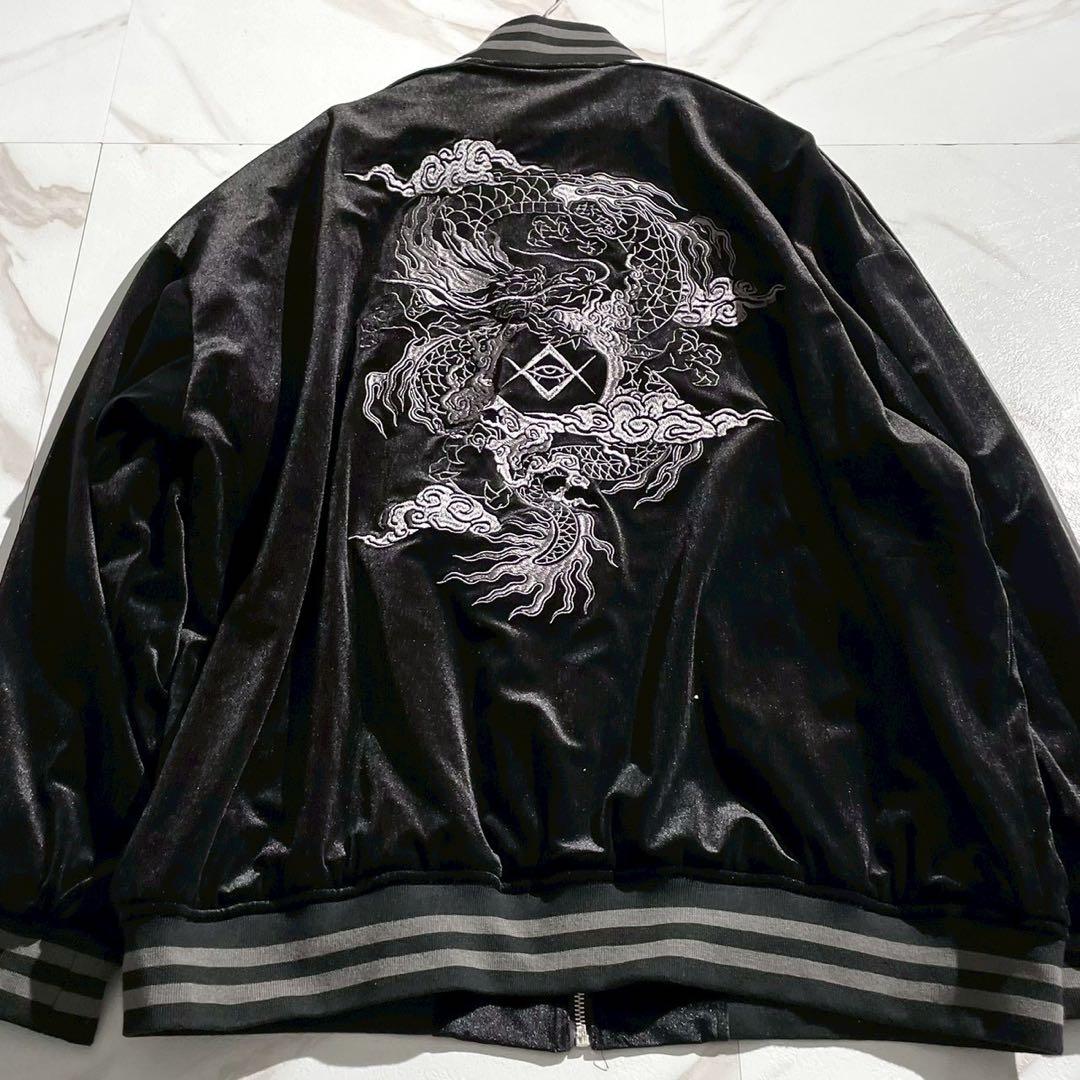 【極美品】レフレム ベロア刺繍スカジャン ドラゴン 黒 オーバーサイズ 男女兼用