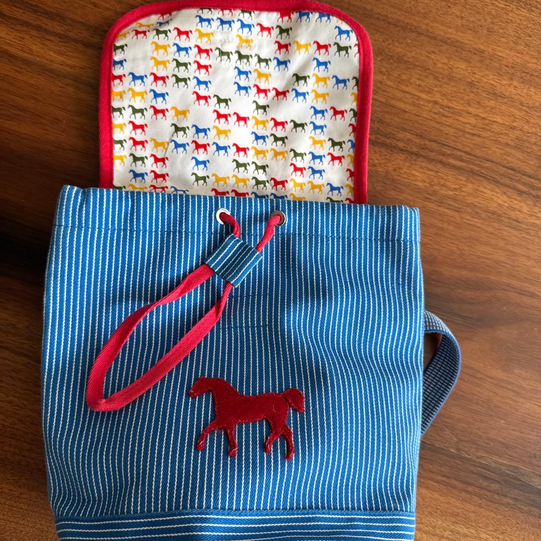 HERMES ベビーリュック　青と赤のストライプ