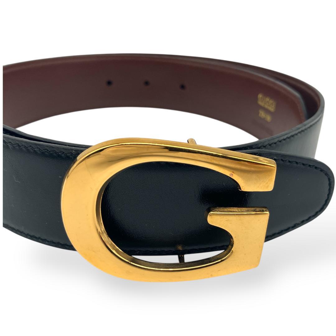 【美品】グッチ Gバックル リバーシブルベルト ゴールド ブラック ブラウン