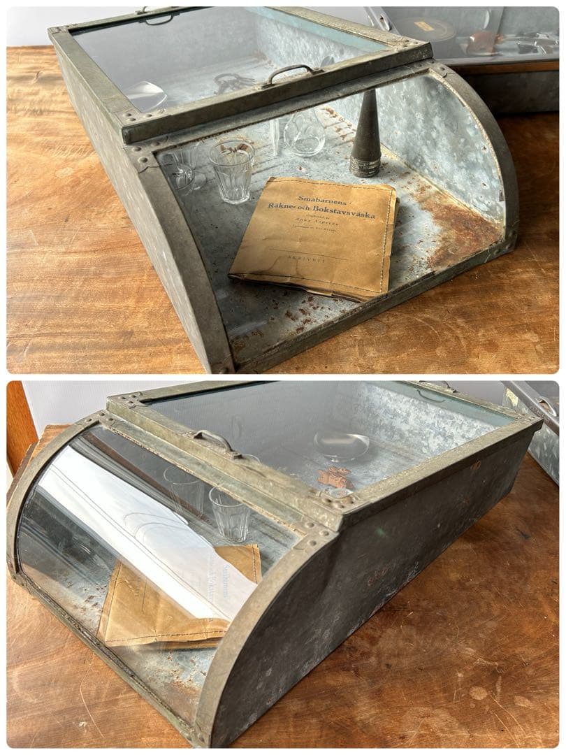 アンティーク　Rガラスケース　ディスプレイ　駄菓子屋　レトロ　ブリキケース　大正