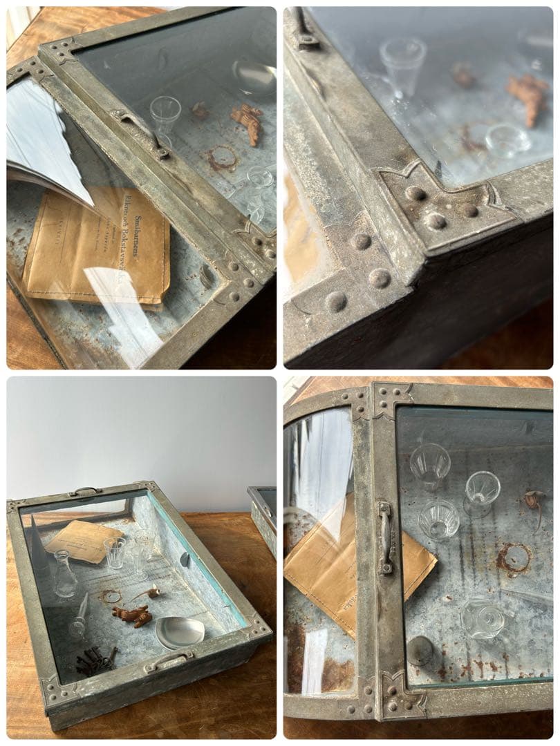 アンティーク　Rガラスケース　ディスプレイ　駄菓子屋　レトロ　ブリキケース　大正