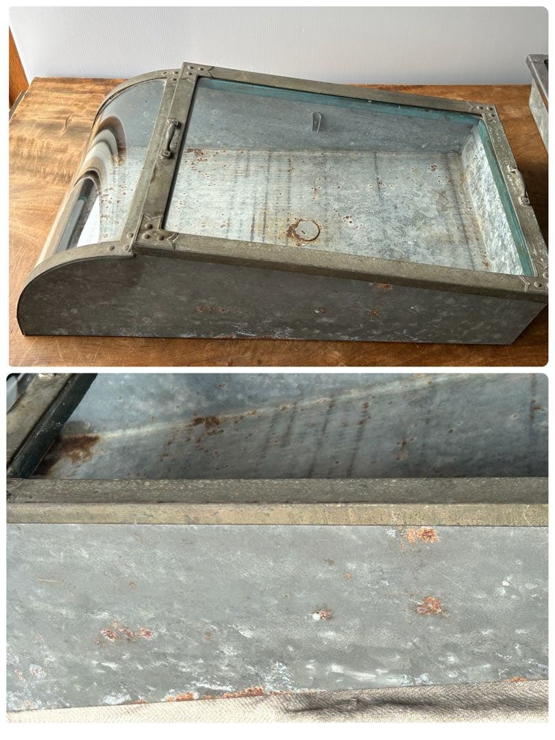 アンティーク　Rガラスケース　ディスプレイ　駄菓子屋　レトロ　ブリキケース　大正