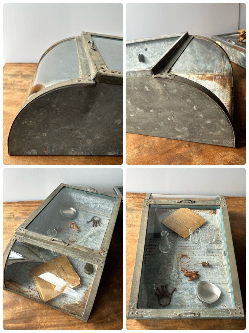 アンティーク　Rガラスケース　ディスプレイ　駄菓子屋　レトロ　ブリキケース　大正