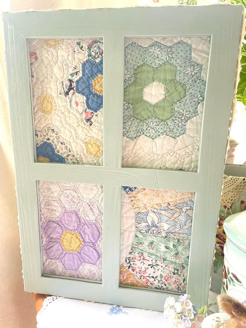 Haruさま確認用です。アンティークキルト窓枠フレームリバーシブル ·ブルー·͜·