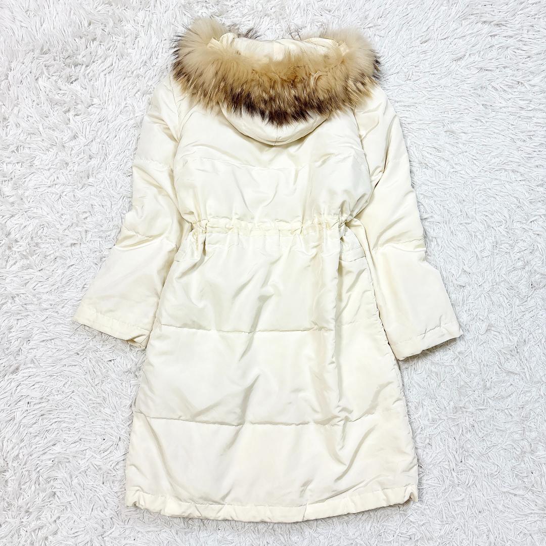 希少42【極美品】マックスマーラ ダウンコート ファーフード アイボリー 洗える