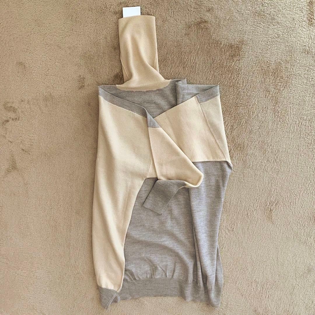 【新品】MM6 ロングニット ウール100% タートル ベージュ×グレー