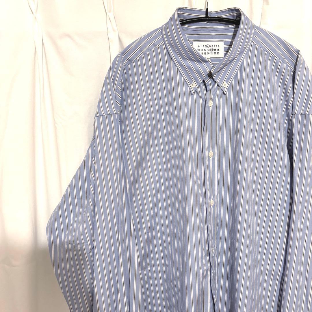 【美品】23AW メゾンマルジェラ　オーバーサイズ　ストライプ　シャツ 　ブルー
