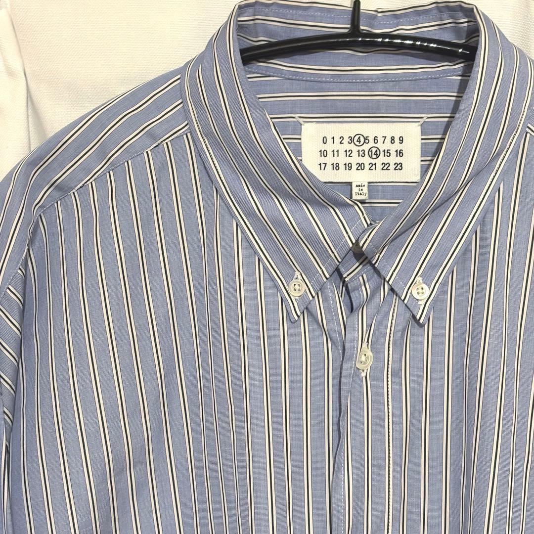 【美品】23AW メゾンマルジェラ　オーバーサイズ　ストライプ　シャツ 　ブルー