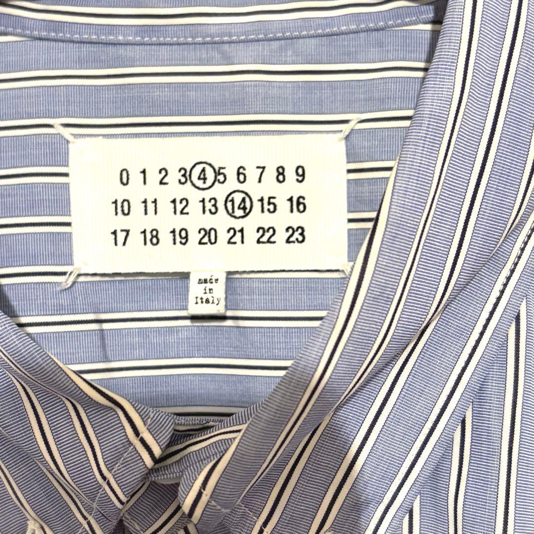 【美品】23AW メゾンマルジェラ　オーバーサイズ　ストライプ　シャツ 　ブルー