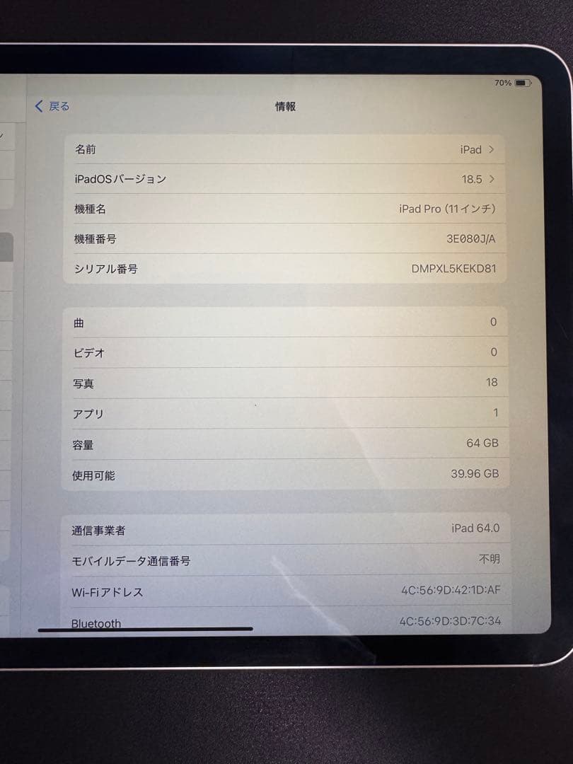 iPad Pro 11インチ第1世代 64G Wi-Fi + Cellular