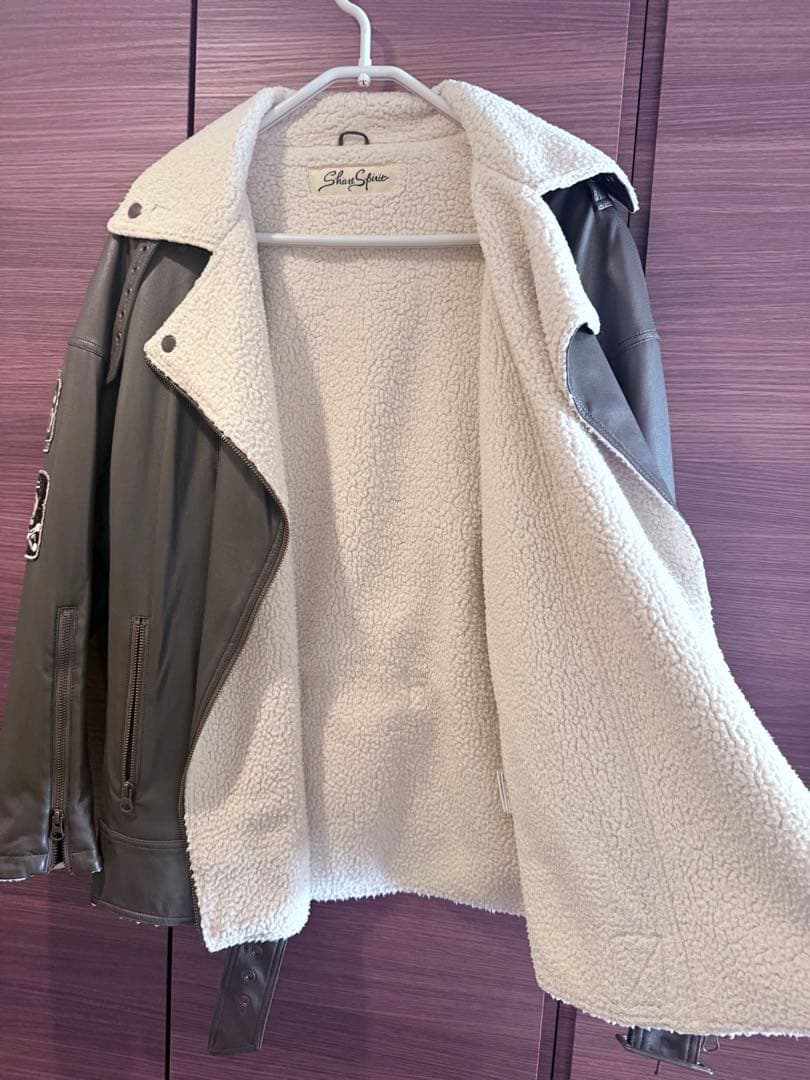 ブランドSHARESPIRIT グレー レザー シングルライダースジャケット