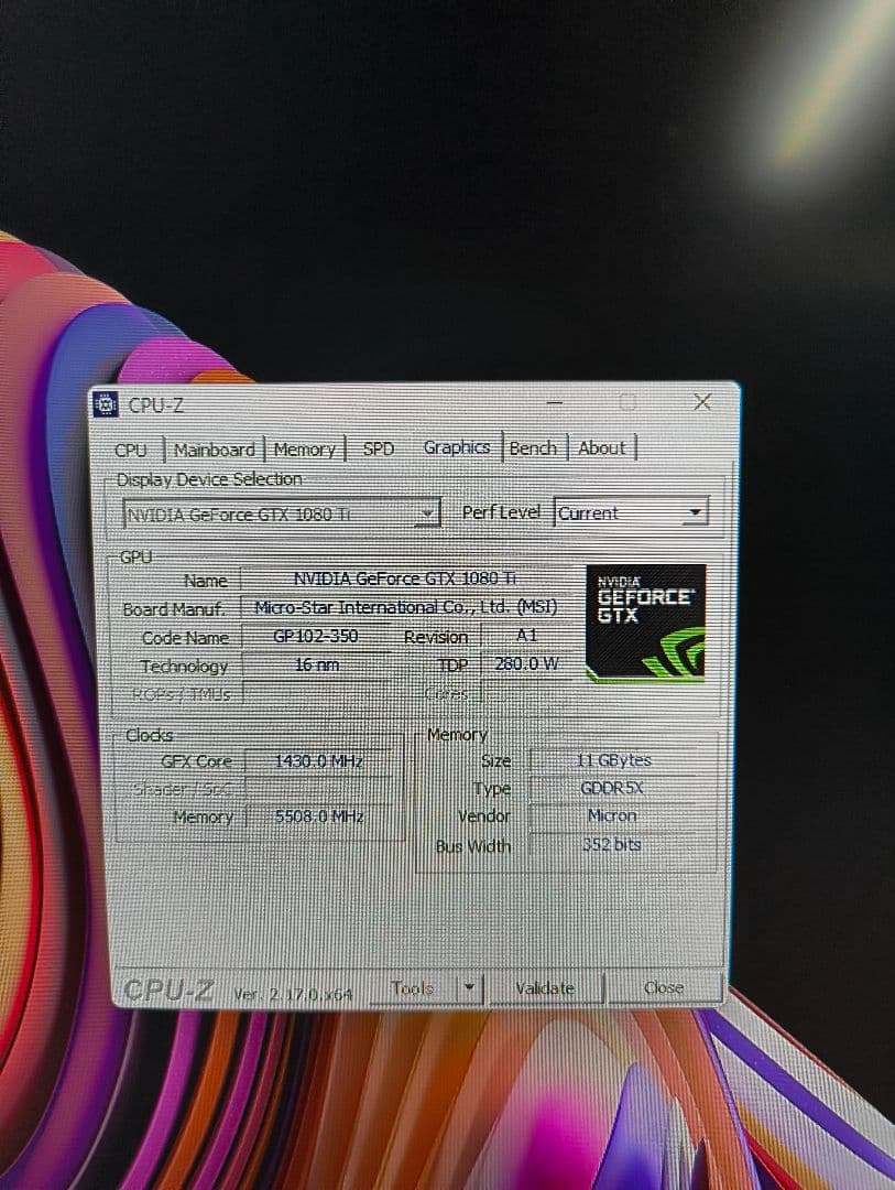 MSI 1080ti Armor 11G OC 動作確認済み