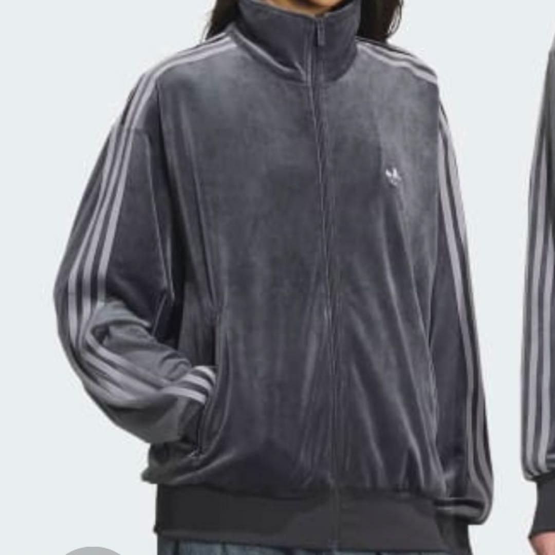 りんご adidas ファイヤーバード ベロア トラックトップ Mグレー