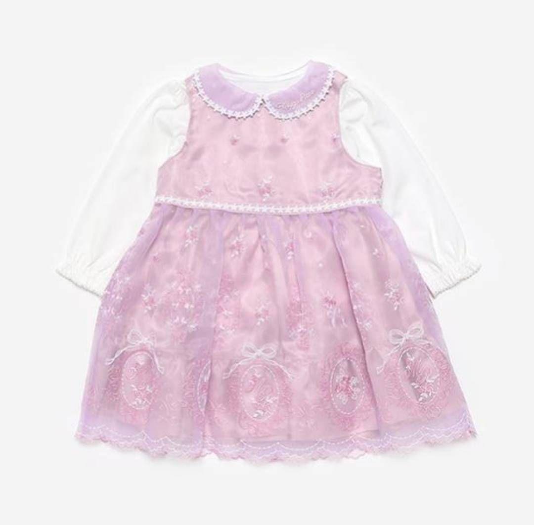 メゾピアノ 新品未使用 90cm バラ刺繍オーガンジーワンピース インナー付き