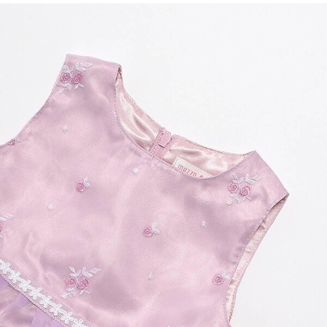 メゾピアノ 新品未使用 90cm バラ刺繍オーガンジーワンピース インナー付き