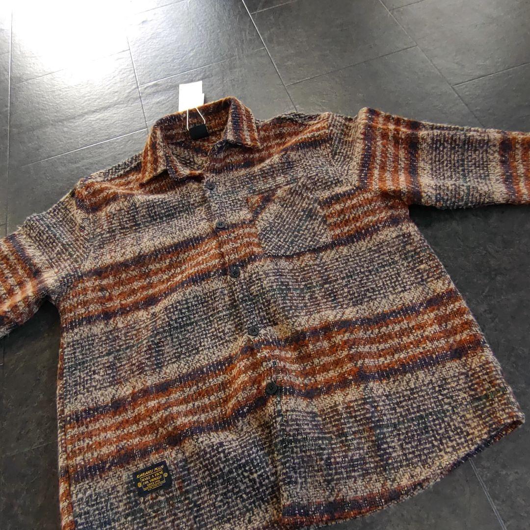 【Karaku 新品タグ付】チェック柄 起毛感 ツイード シャツ メンズXL