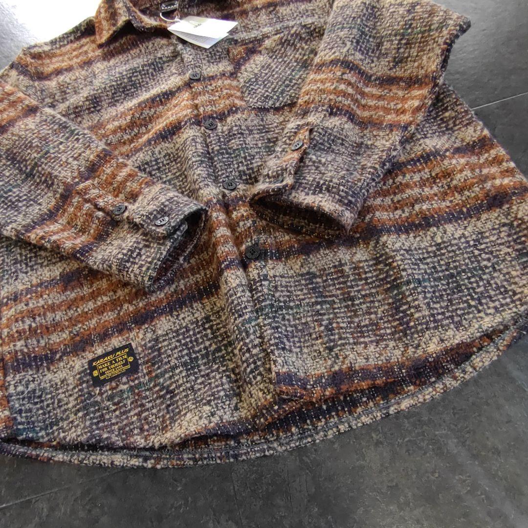 【Karaku 新品タグ付】チェック柄 起毛感 ツイード シャツ メンズXL