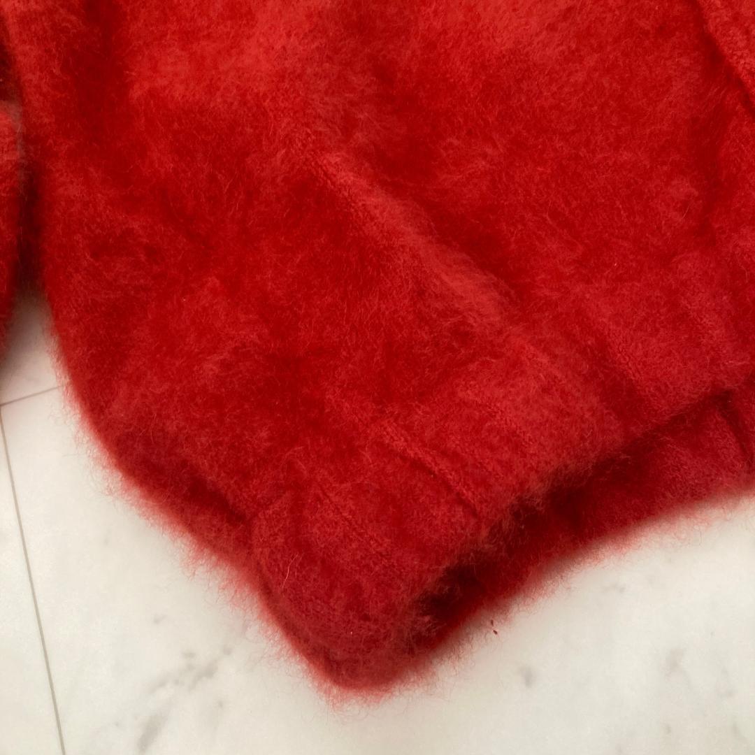 スピックアンドスパン　ラクーンファーVネックニット　トマトレッド