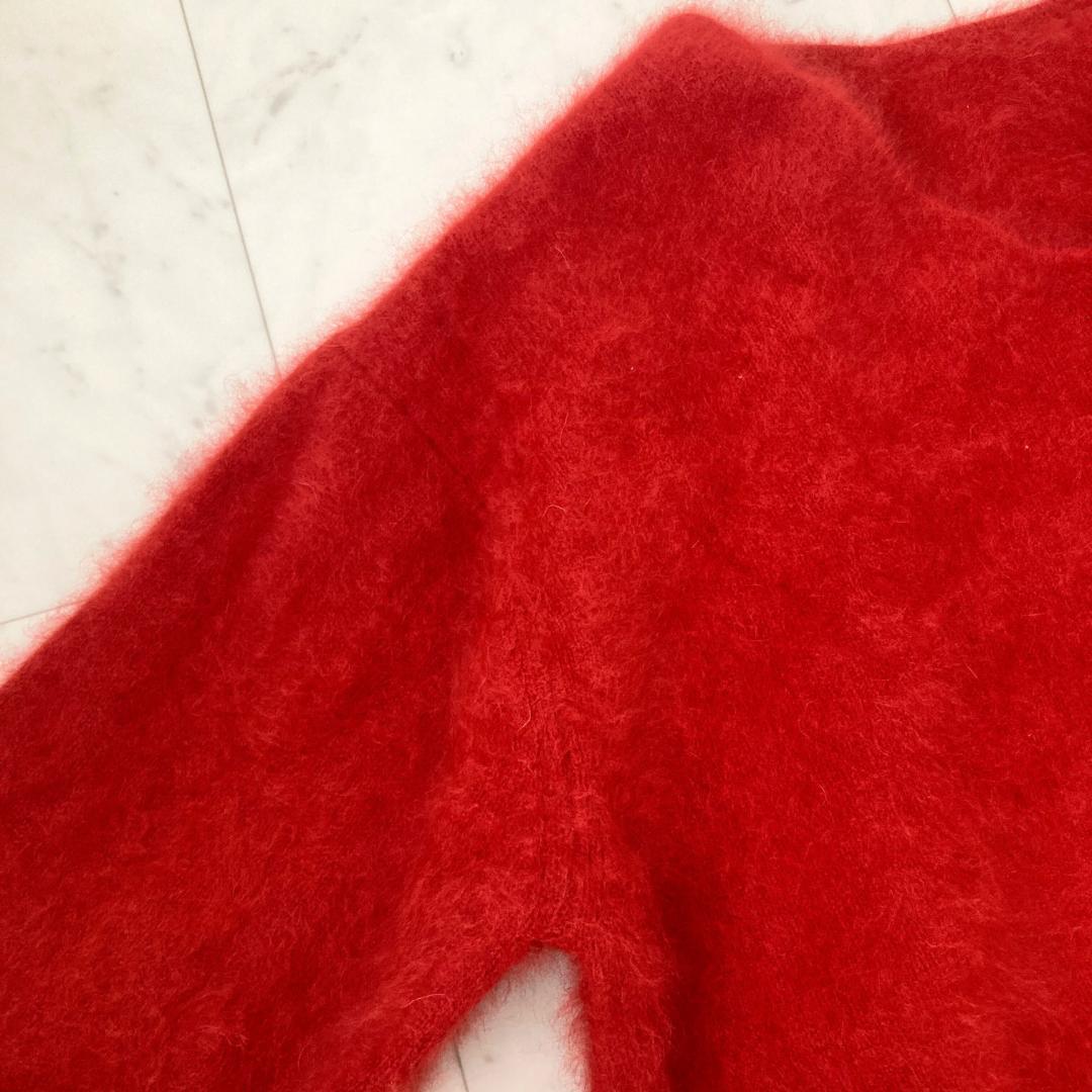 スピックアンドスパン　ラクーンファーVネックニット　トマトレッド