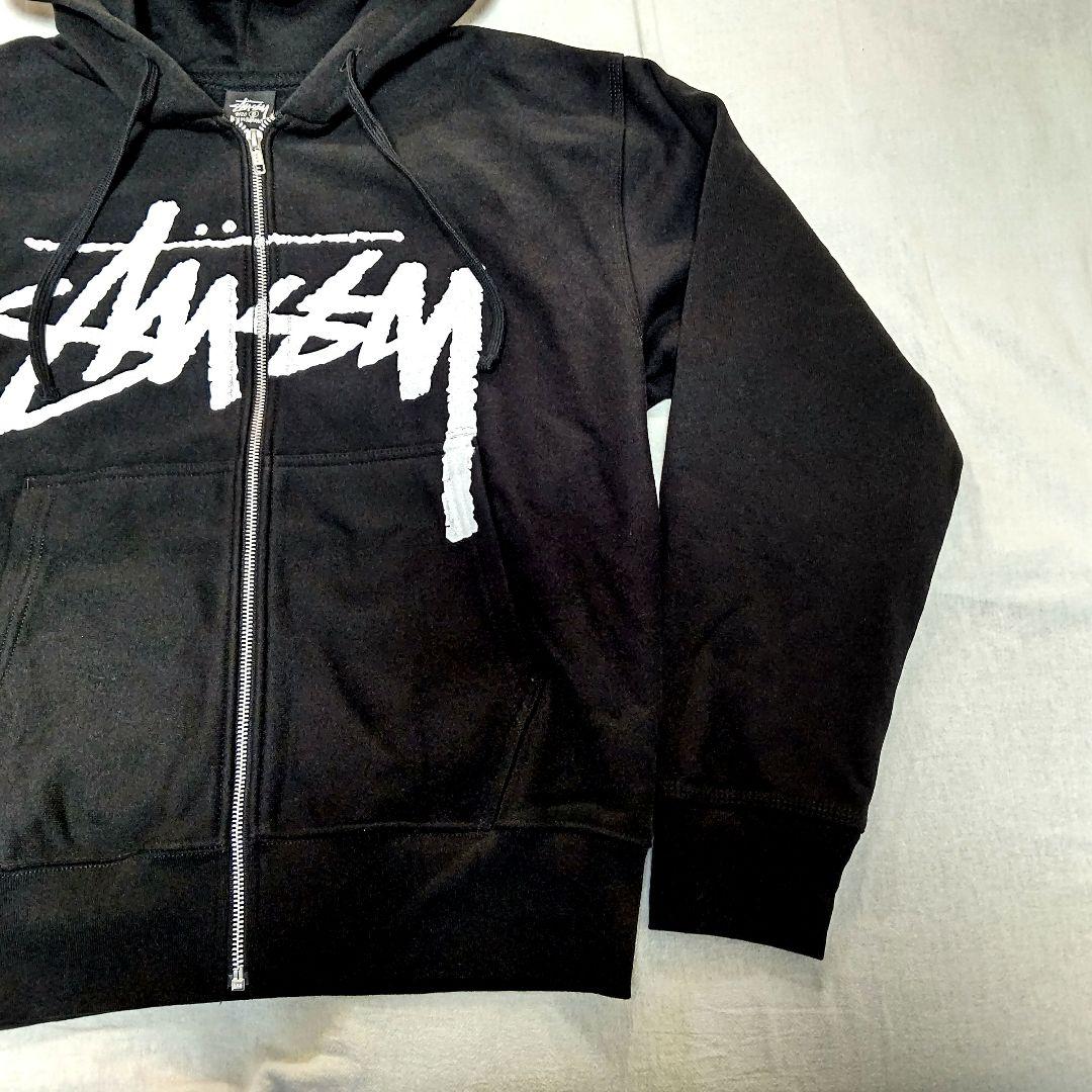 【希少】Stussy ブラック パーカー フロントジッパー　左利き用ジッパー　黒