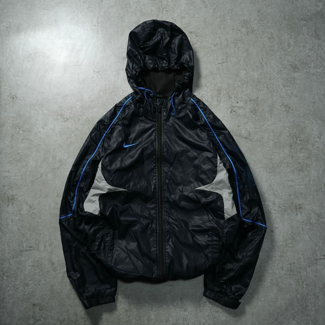 00s y2k NIKE フードナイロンジャケット 刺繍ロゴ 流線形 テック系