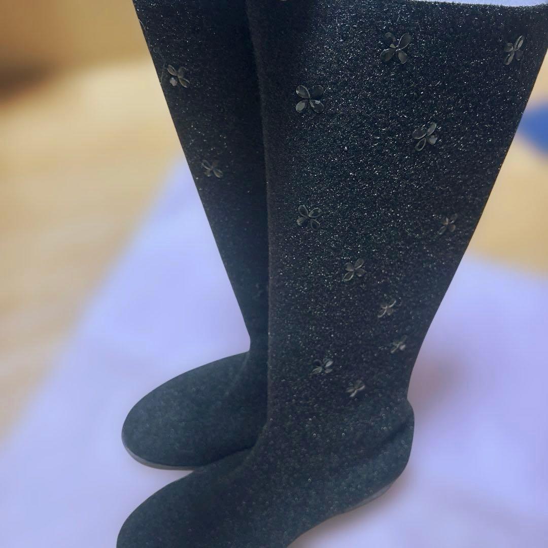 アンテプリマのお花のキラキラビジュー付き黒ロングブーツ23.5美品、他。