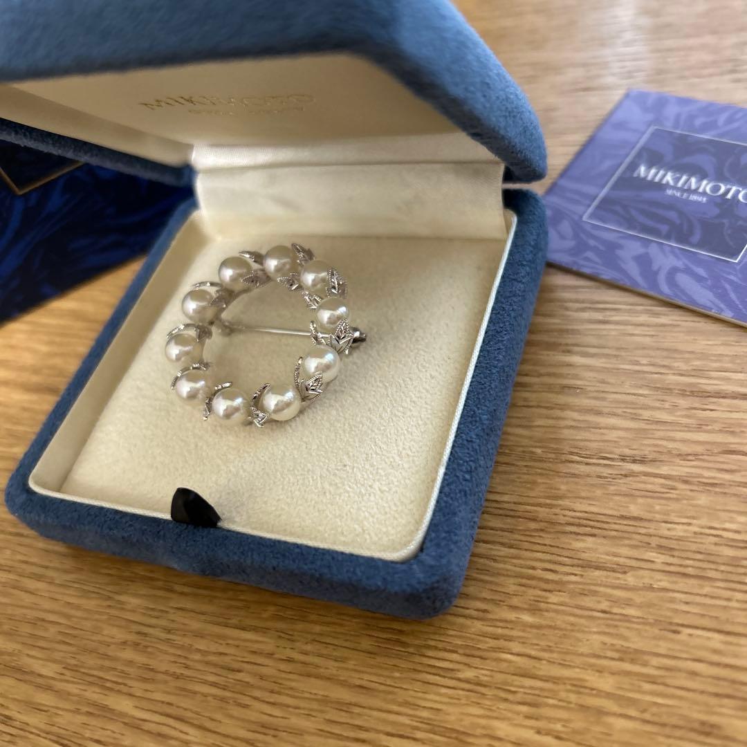 MIKIMOTO ミキモト　真珠　パール　シルバー　葉彫り　月桂樹　ブローチ