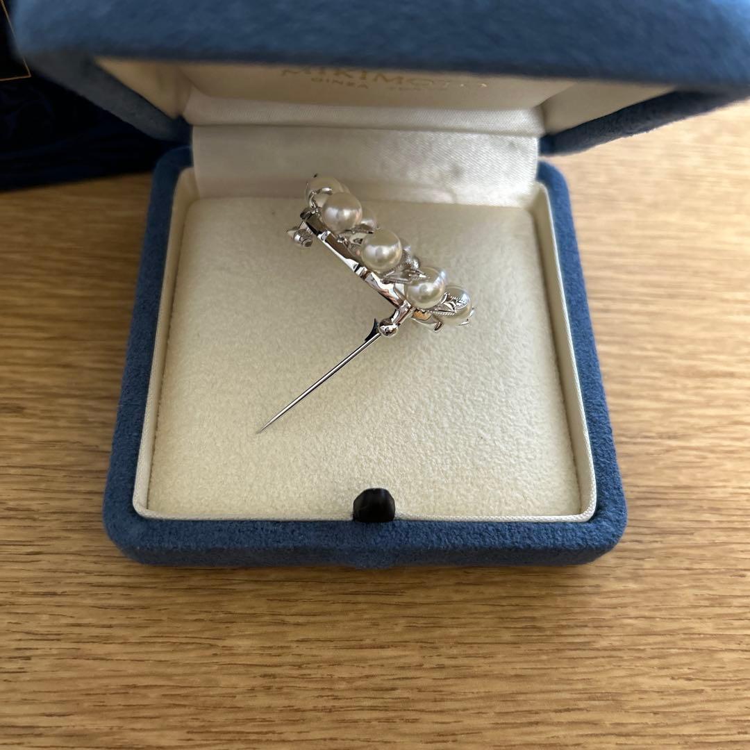 MIKIMOTO ミキモト　真珠　パール　シルバー　葉彫り　月桂樹　ブローチ