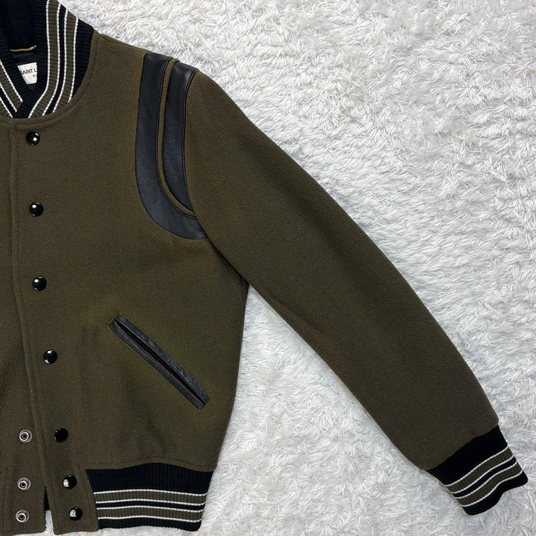 5840【希少カラー】サンローラン☆レザー切替テディジャケット カーキ 即完売