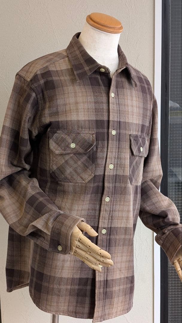 新品未使用camco度詰め双糸ヘビーコットンシャツブラウンチェックサイズLL