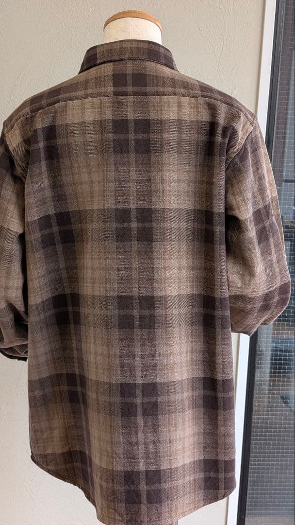 新品未使用camco度詰め双糸ヘビーコットンシャツブラウンチェックサイズLL