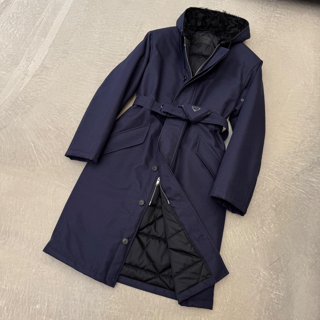 x*g様 【美品】 プラダ コート フーデット コットン モヘア ネイビー S