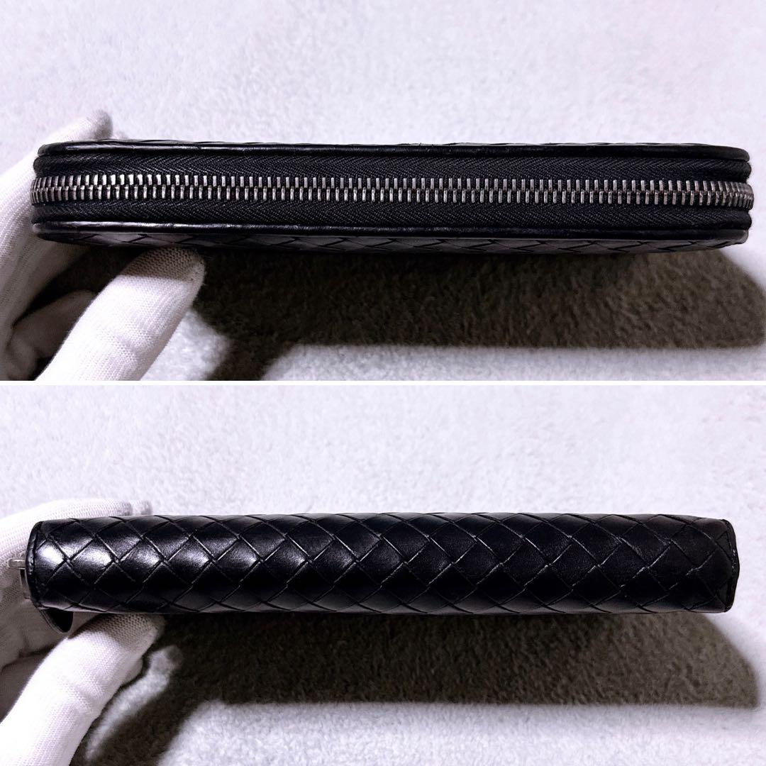 【美品】ボッテガヴェネタ 長財布 ラウンド イントレチャート ブラック メンズ