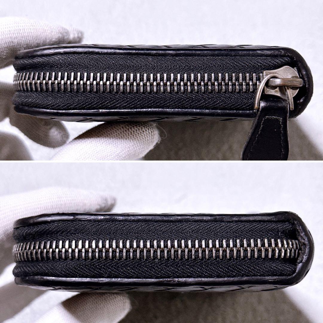 【美品】ボッテガヴェネタ 長財布 ラウンド イントレチャート ブラック メンズ