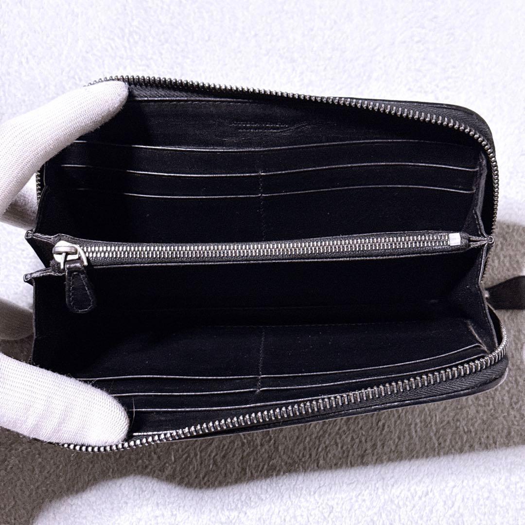 【美品】ボッテガヴェネタ 長財布 ラウンド イントレチャート ブラック メンズ