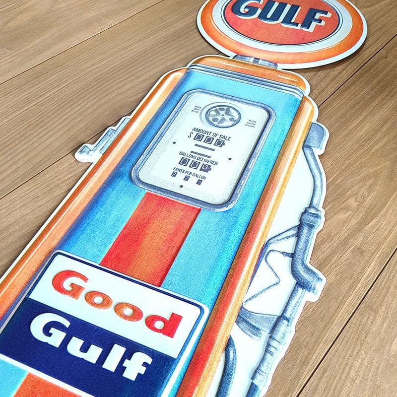 ブリキ看板 ガルフ ガスポンプ ダイカットエンボスメタルサイン ビッグ 大きい