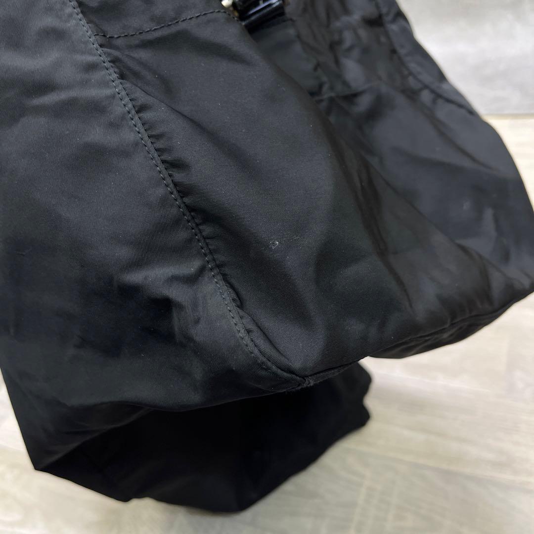 中古品　PRADA ロゴプレート ボストン ショルダー ナイロン バック 黒
