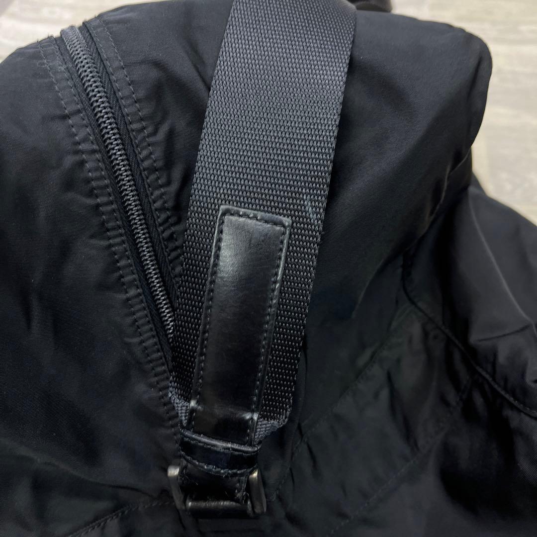 中古品　PRADA ロゴプレート ボストン ショルダー ナイロン バック 黒