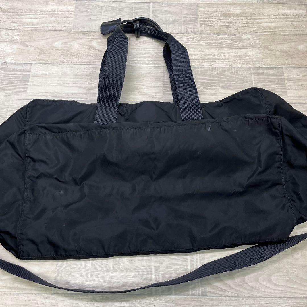 中古品　PRADA ロゴプレート ボストン ショルダー ナイロン バック 黒